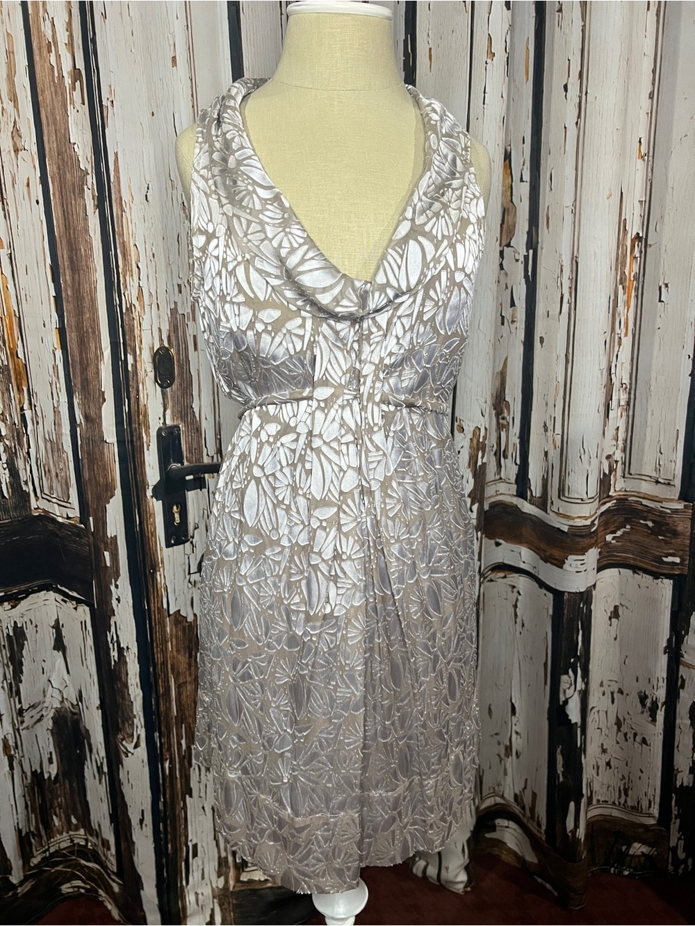 Rebecca Taylor Silver Metallic Overlay Dress